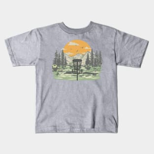 DISC GOLF Mountain | Disc Golf Basket against Mountain Outdoor Background Kids T-Shirt